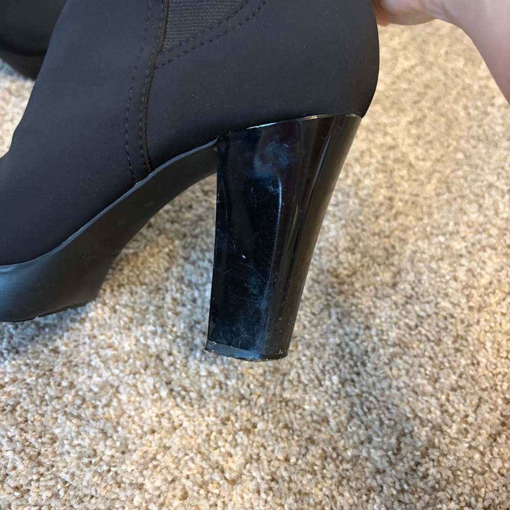 Black Crepe Platform Stretch Ankle Booties with Chunky Heel - Picture 8 of 11
